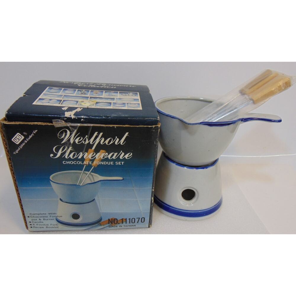 Fondue Stoneware Set Westport Chocolate Pot Burner Forks Recipe US Mini Camping